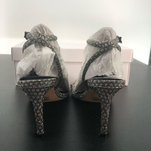 Rebecca Minkoff Nanine Silver Gold Strappy Ankle Strap Heeled Sandals - Picture 10 of 14